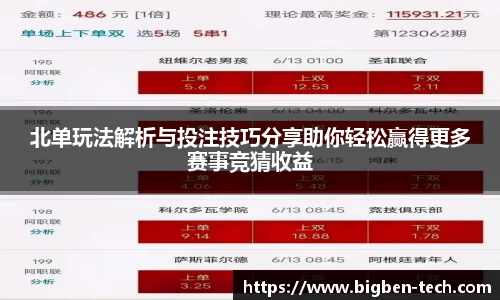 北单玩法解析与投注技巧分享助你轻松赢得更多赛事竞猜收益
